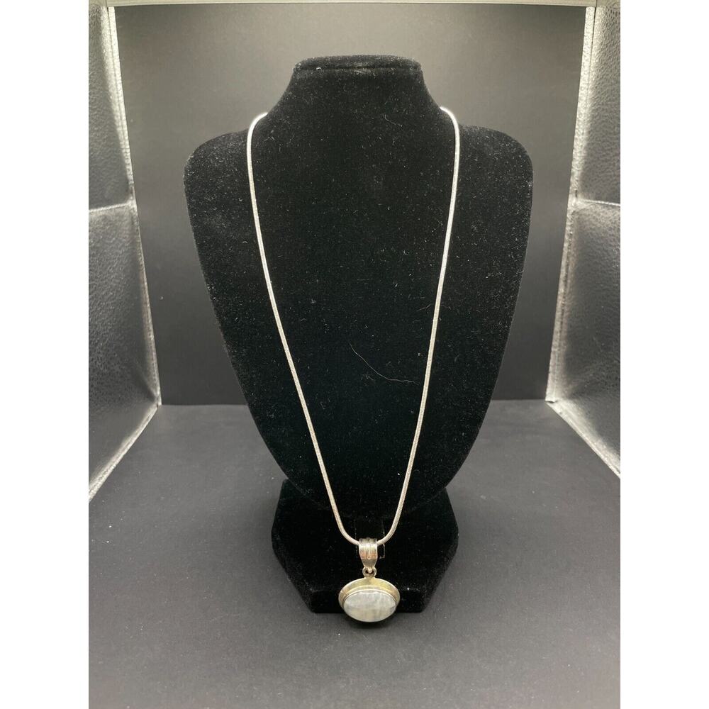 Natural Rainbow Moonstone Pendant 925 Sterling Silver Italy Chain Necklace 20"